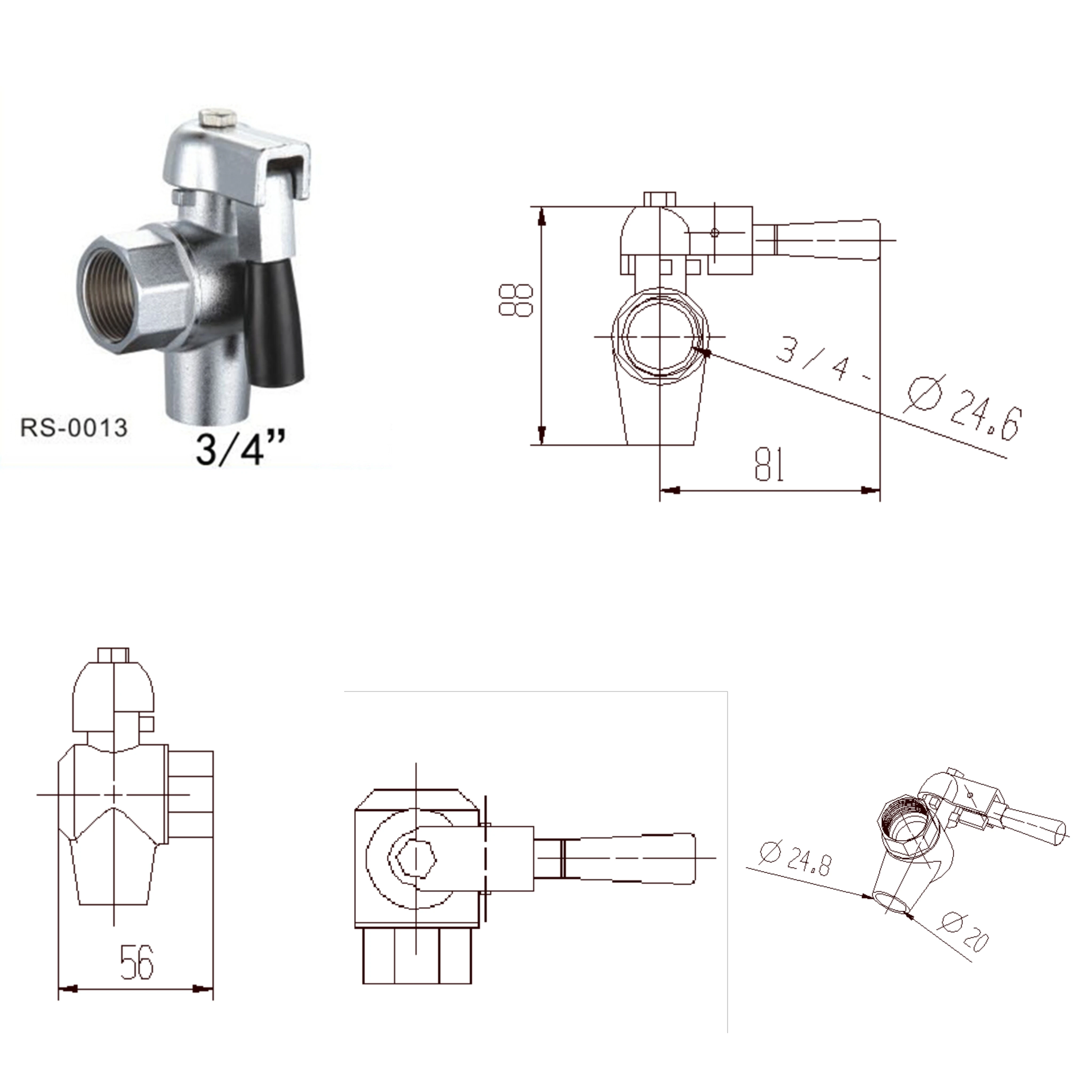 Heat Resistant 3/4 Inch Manual Brass Drain Valve for Commercial Fryer RS-0013