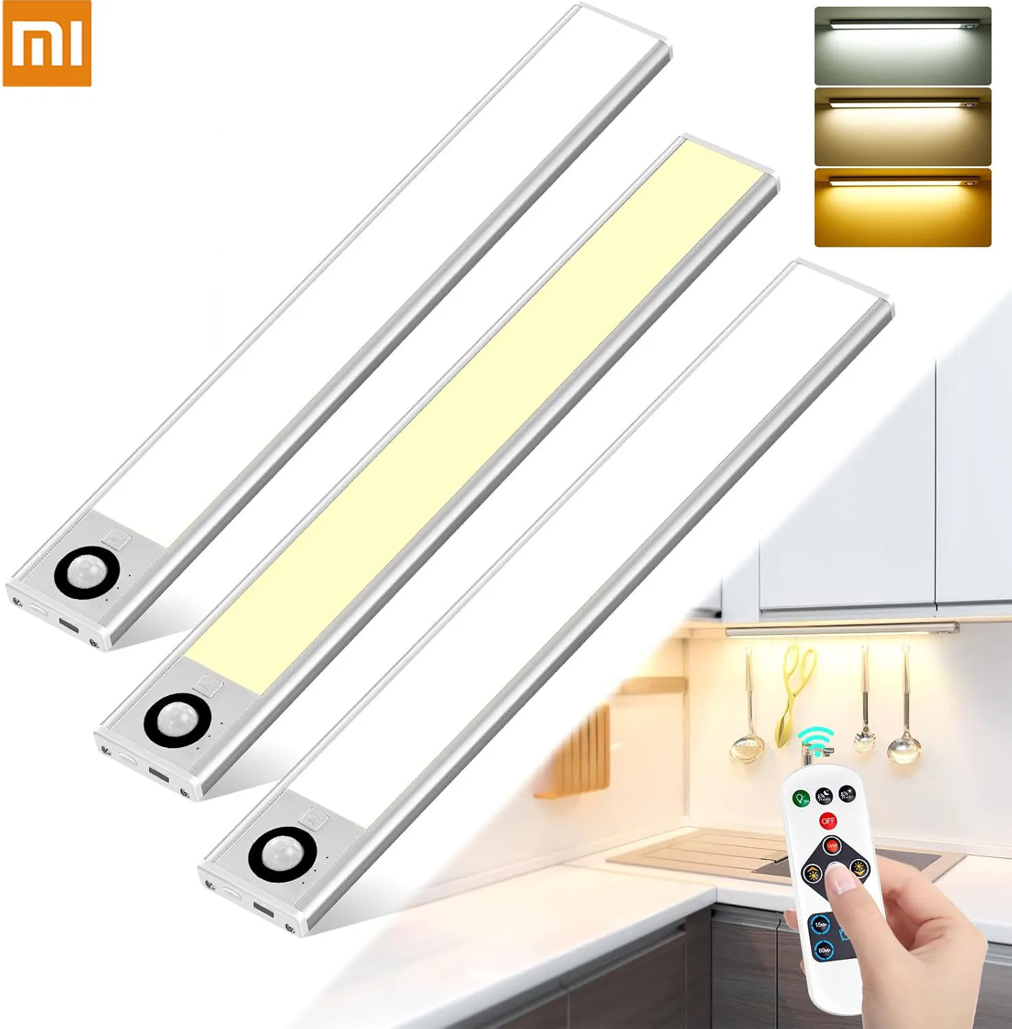 

Светодиодный ночник Xiaomi с датчиком движения, перезаряжаемый через USB настенный светильник, 3 цвета, с регулируемой яркостью, пульт дистанционного управления синхронизацией для комнаты, кухонного шкафа