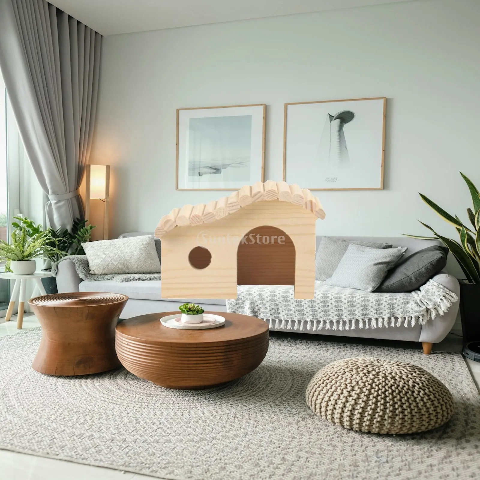 Hamster House Wooden Hideout Hut Exploring Toys for Dwarf Hamsters Guinea Pigs Mouse Rat Small Animal Habitat Enclosure