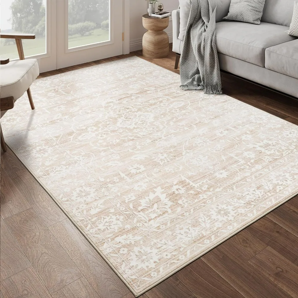 

Carpet, 5x7 floral vintage anti slip carpet, durable and washable, soft living room carpet