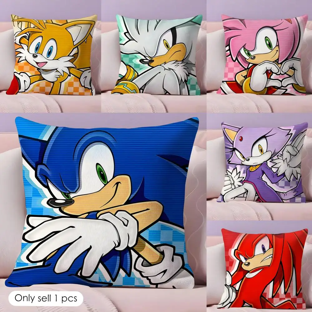 Cartoon S-SonicS Cushion Cover Plush Fabric Soft Double-Sided Printed Sofa Bedroom Home Decor Fine Gift Pillow Case