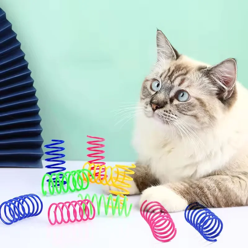 Colorful Plastic Spring Cat Toy Interactive Jumping Pet Toy For Cats Self-Playing Fun Elastic Chew Resistant Pet Amusement Toy
