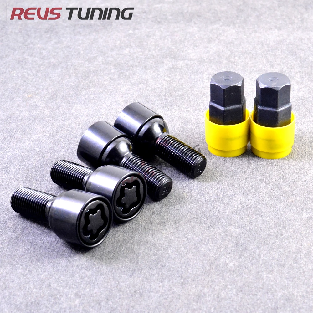 M14X1.5 4Bolts+2Keys Black Steel Anti-Theft Ball Seat Car Wheel Rim Lock Bolt Nuts Locking Lug Bolt For Audi VW Skoda