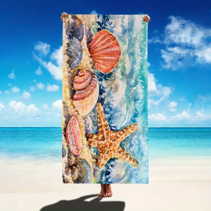 Large Starfish & Coral Beach Towel, Nautical Print, Quick Dry Microfiber, Sand Free, Perfect for Beach, Pool, Travel