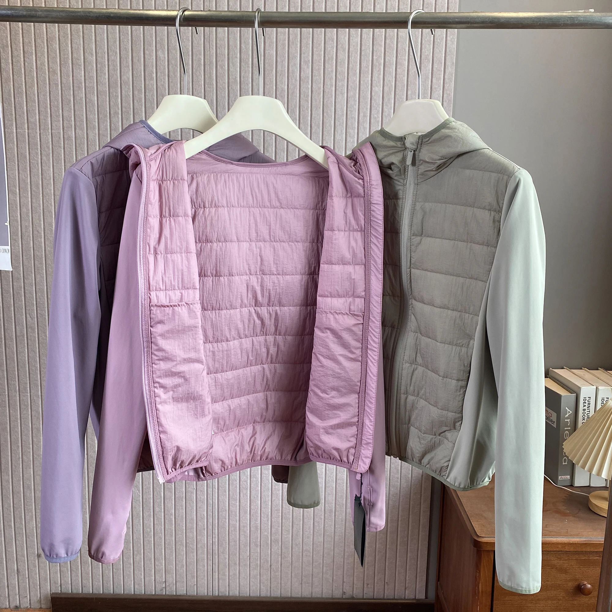 Lightweight Warm Hooded Cotton Jaet Outdoor Casual Yoga Sportswear Fall Winter Faion Zipper Closure Long Sve Slim Fit