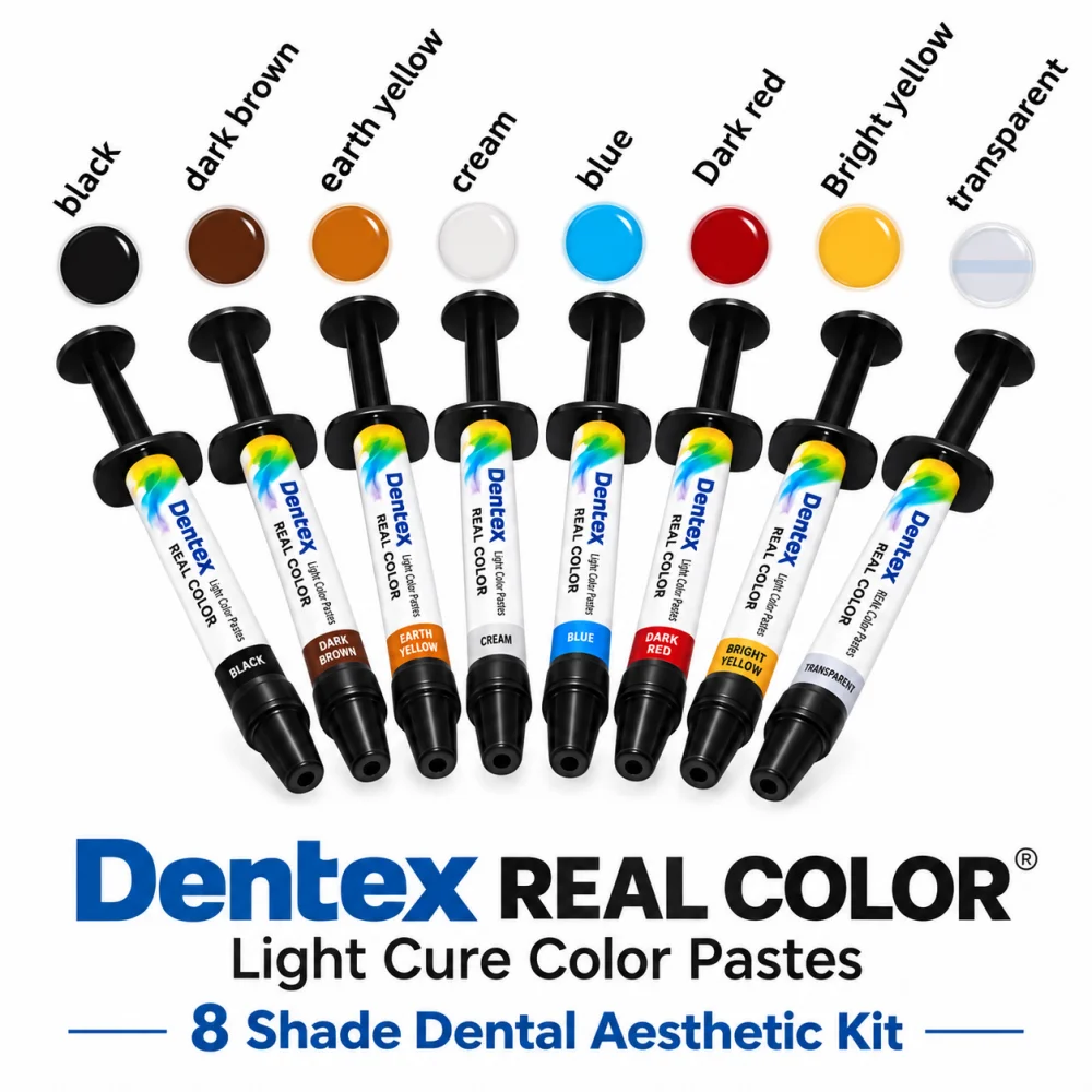 Dentex REAL COLOR Light Cure Color Pastes 8 Colors Dental Composite Resin Staining Kit for Anterior Aesthetic Restorations