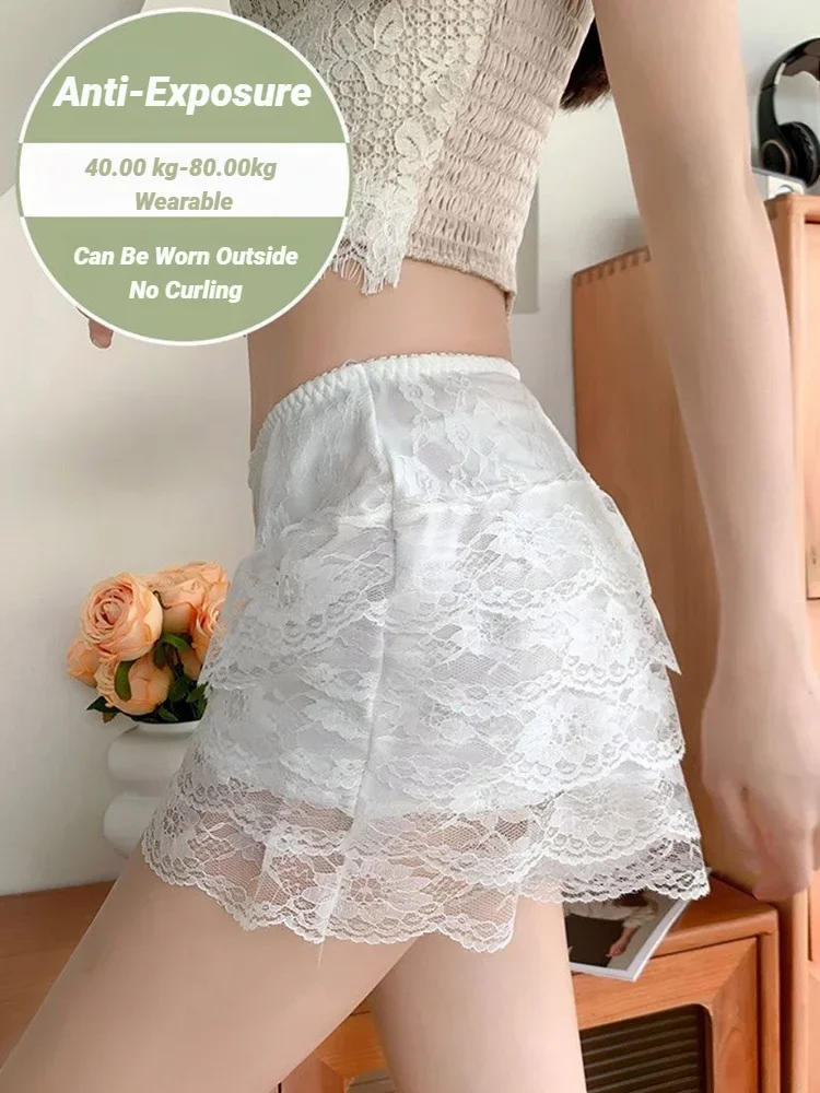 Women\'S Casual Shorts Summer Korean Version Versatile Outerwear Fashion Leggings Floral Lace Safety Pants Women Petticoa Loose