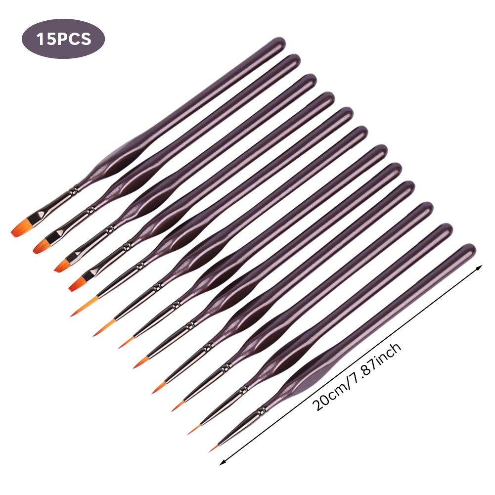 Detalhe Conjunto de Escova para Aquarela Prego, Fine Portátil, Artista Minúsculo Kit Pincéis Pintura, Acessórios em miniatura, 15PCs