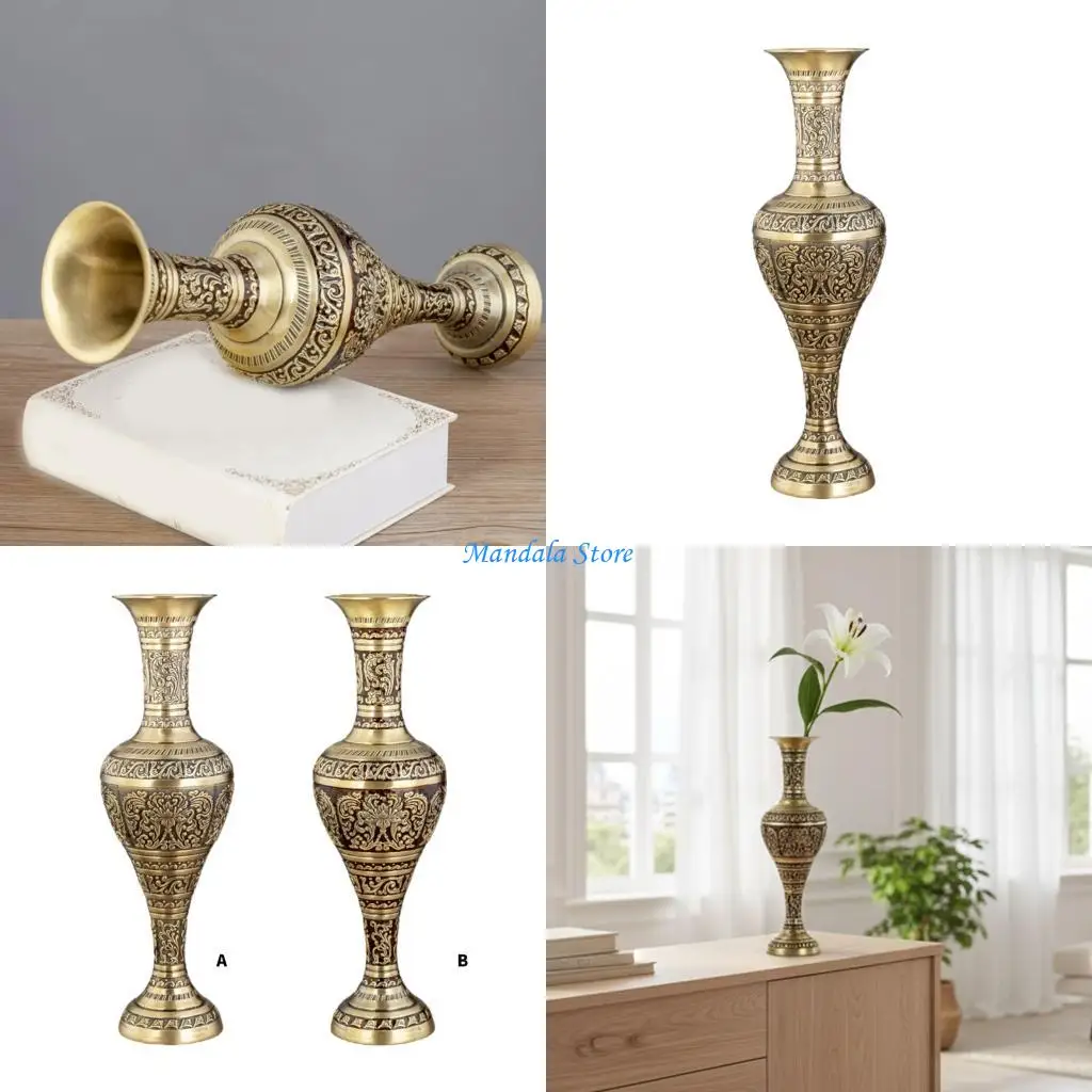 U2JC Tall Metal Vases with Embossed Retro Design for Floral Arrangements Container