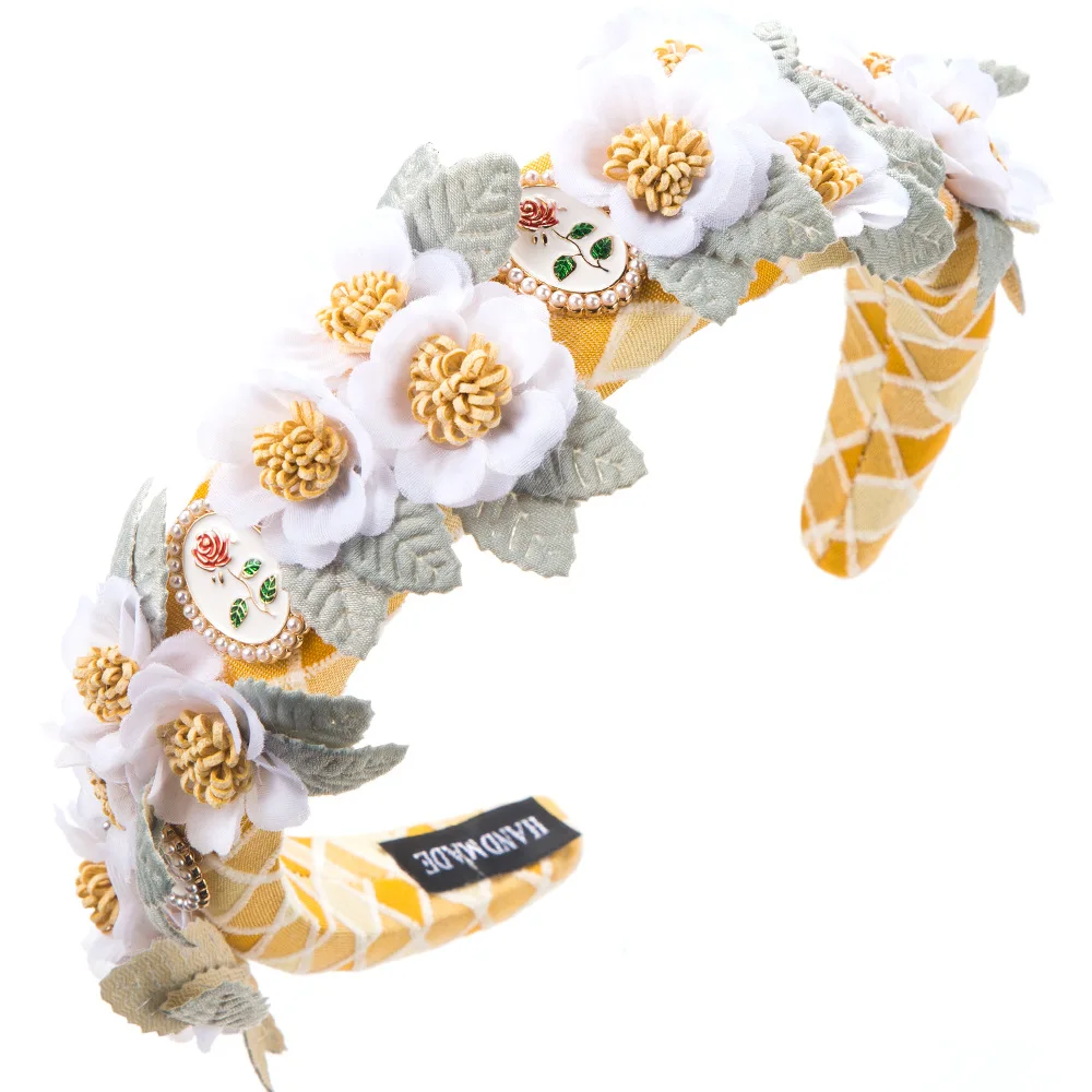 Korean Style Mesh Fabric Pastoral Style Flower Hairband Inlaid Alloy Dripping Rose Elegant Wearing Flower Headband