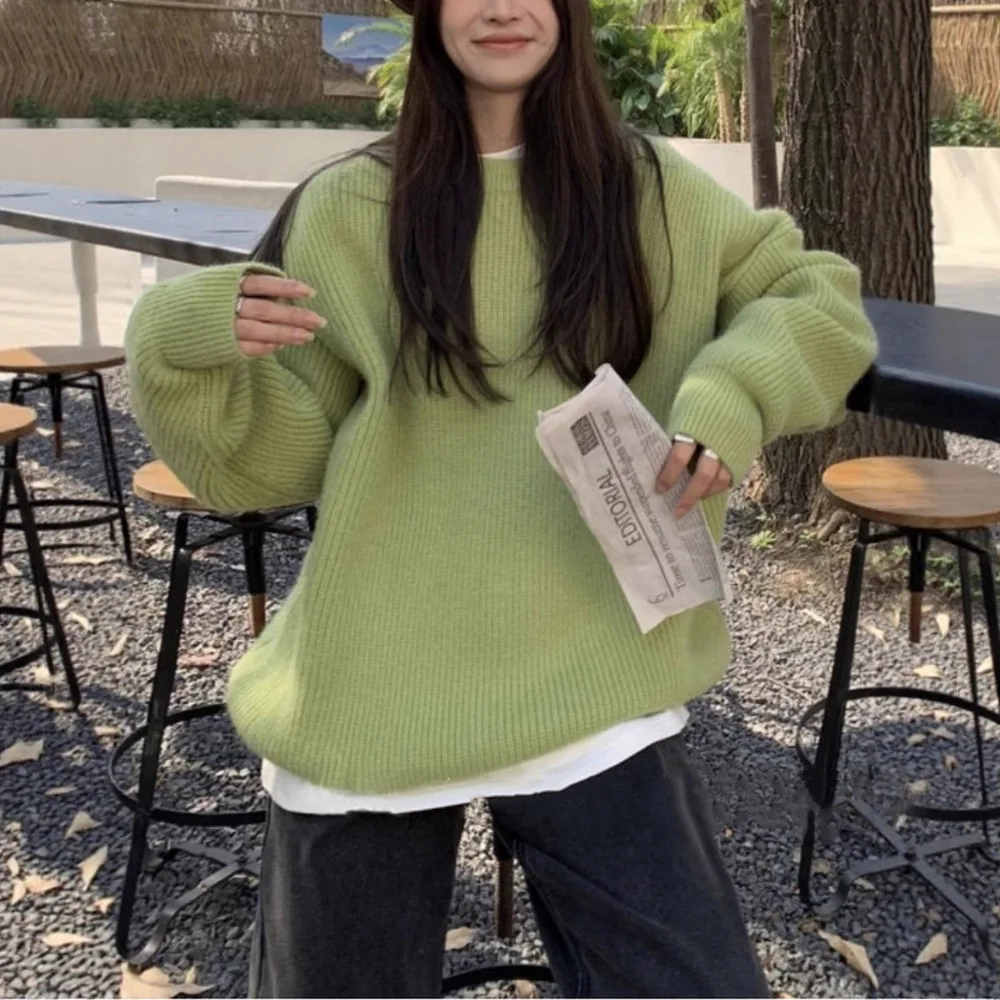 

Sweater Comfortable Lazy Style Inner Wear T-Shirt Fashionable Loose Casual Women's Knitwear Long Sleeve round Neck Pullover