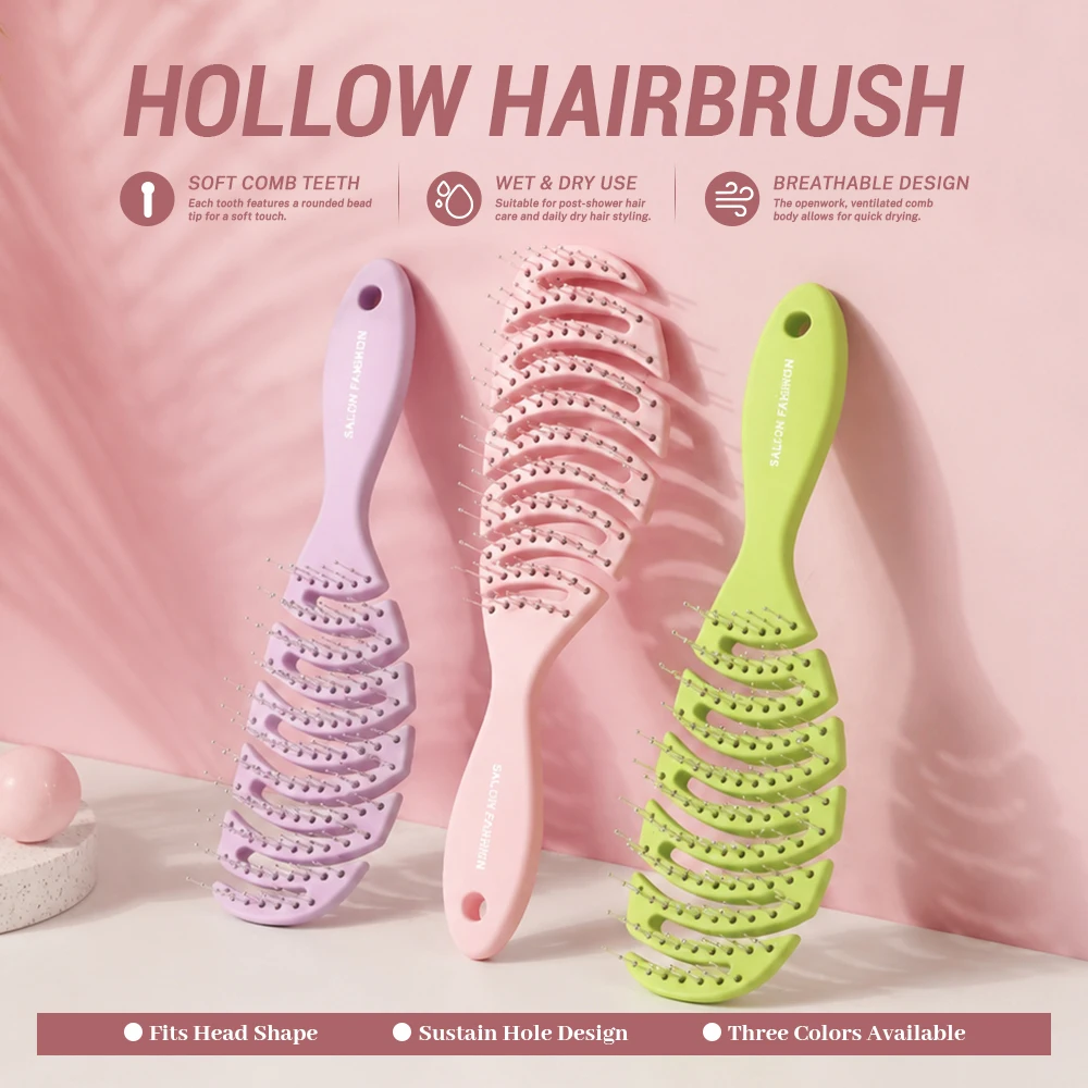 Curved Vented Styling Comb Massage Beads Quick-Drying Breathable Tangle-Free Wet/Dry Use Home Scalp Massage & Styling Tool