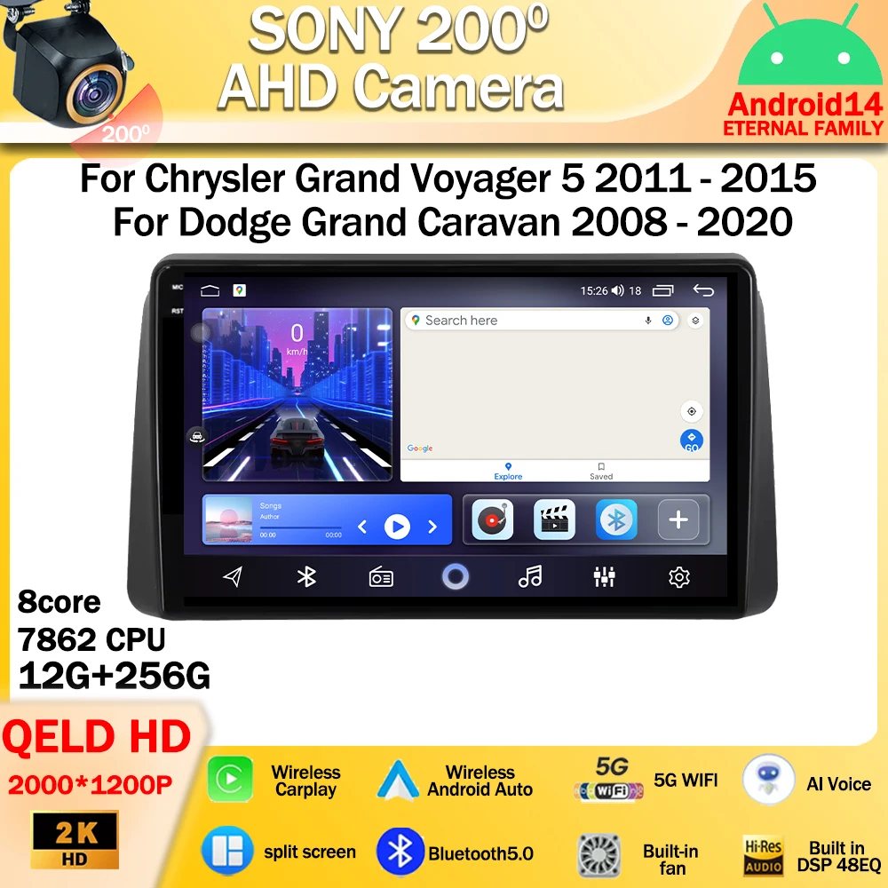 

Android 14 For Chrysler Grand Voyager 5 2011 - 2015 For Dodge Grand Caravan 2008 - 2020 Car Radio Multimedia Video Player GPS 4G