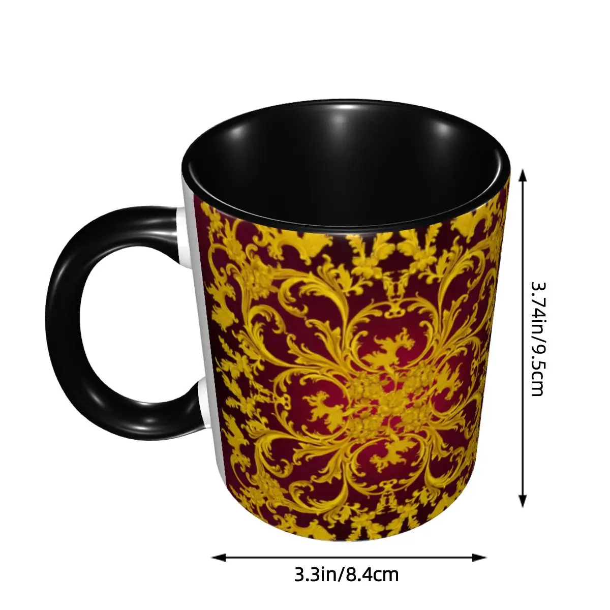 Customized Rococo Kaleidoscopic Burgundy And Gold Mugs DIY Baroque Ceramic Tea Milk Coffee Cup