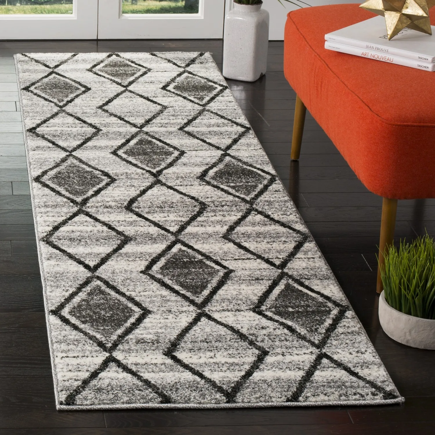 Cobblestone Floral Long Runner Mat 2D Stone Path Daisy Wildflower Dragonfly Print Floor Rug for Bathroom Entryway Farmhouse