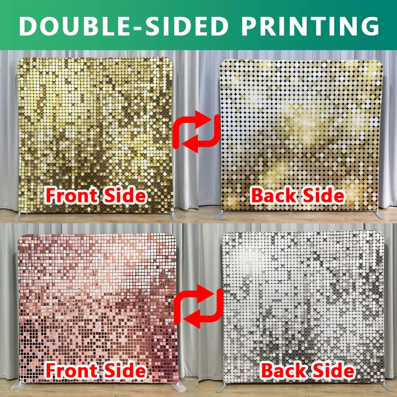 

8x8ft Gold Glitter Photo Fabric Backdrop Aluminium Frame Party Event Square Photography Background Studio Prop Custom Banner