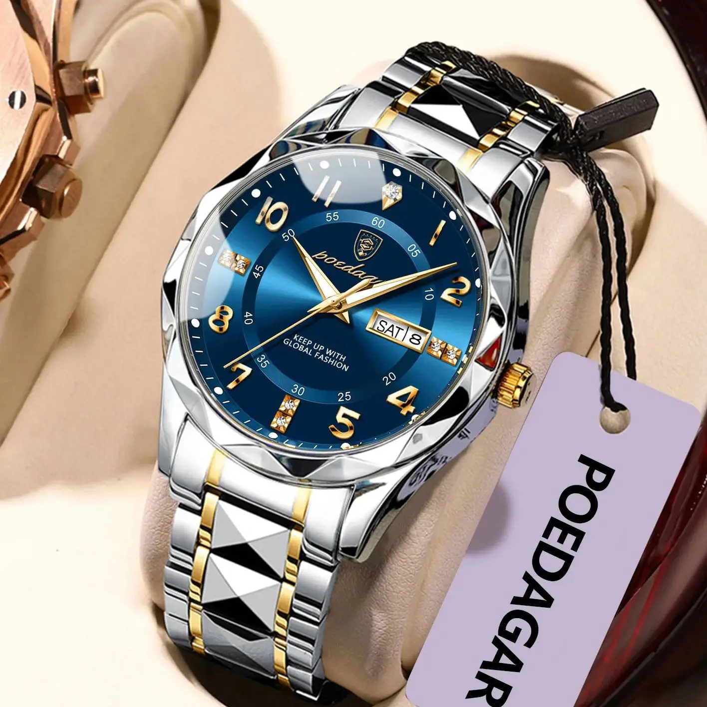 POEDAGAR ساعة رجالية فاخرة مقاوم للماء تاريخ الأسبوع مضيئة موضة ساعة اليد الفولاذ المقاوم للصدأ الكوارتز الرياضة ساعات رجالية Reloj الذكور #2