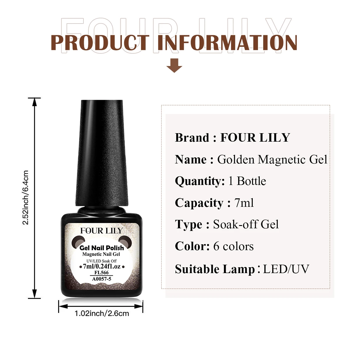 أربعة زنبق 7 مللي الذهبي المغناطيسي جيل للأظافر البولندية بريق الشمبانيا الذهب مسمار الفن زينة UV/LED فيرنيس هلام للأظافر مانيكير #6