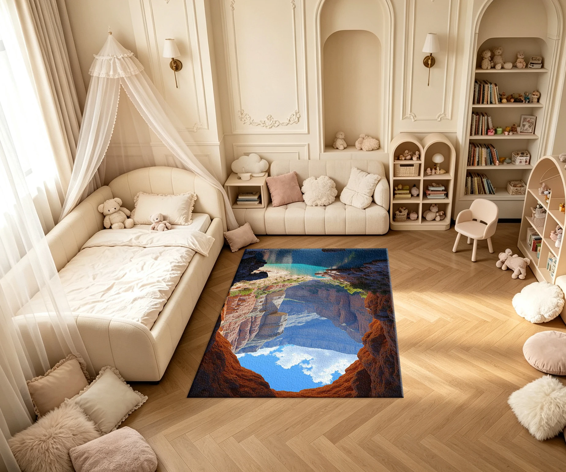 Cave Canyon Turquoise River Mountain Landscape Carpet Flooring Natural Rock Scenery Household Indoor Decor Floor Rug