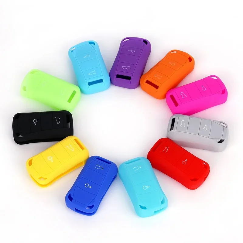 

2 Buttons Silicone Rubber Car Key Case Cover Shell Skin Fob Protector Holder for Porsche Cayenne Car Accessories Key Set