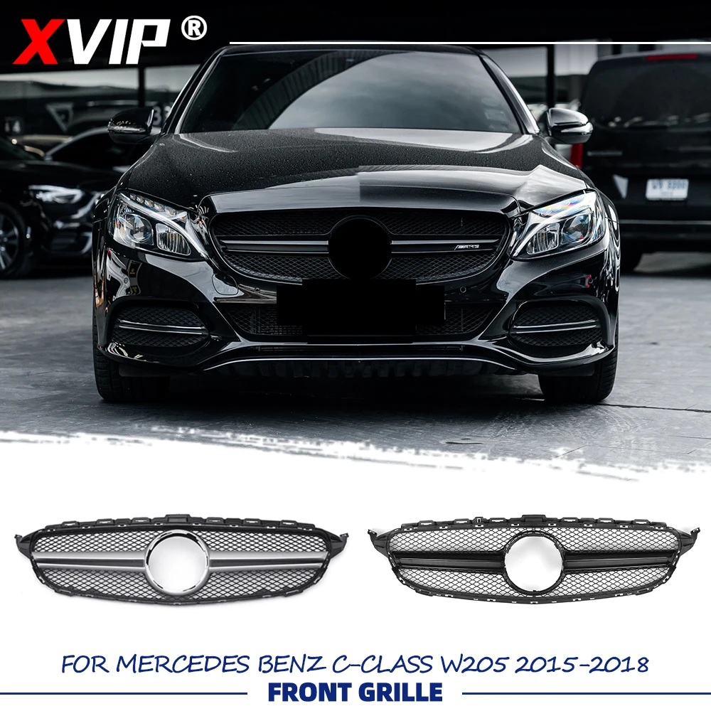 

XVIP Glossy Black A - Style Racing Grille Silver Bumper Grille For Mercedes Benz C-Class W205 2015-2018 C200 C250 C300 C350 C43