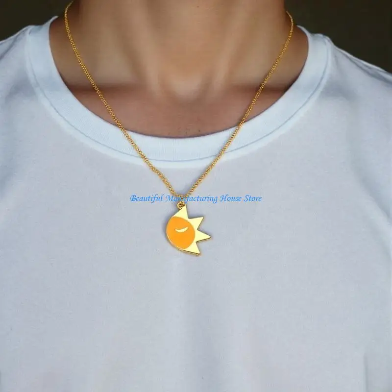 E56A 2 Pack Sun and Moon Necklace Love Symbol Pendant Jewelry Fashion Neck Jewelry Elegant Couple Necklace Alloy Texture