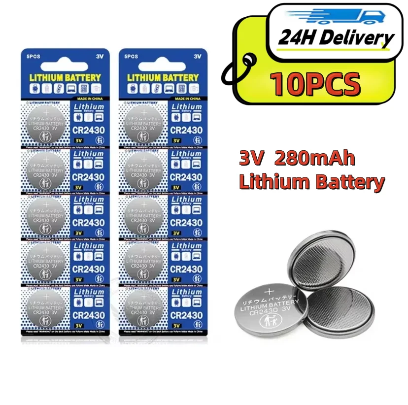 

10pcs NEW CR2430 3V Lithium Battery CR 2430 DL2430 BR2430 Button Coin Batteries for Key Fob Watch Alarm Clock Remote Control