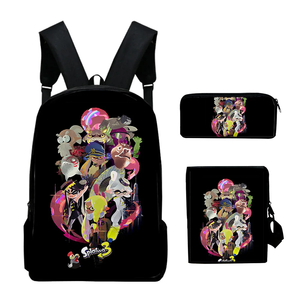 WAWSettlement-Sacs à dos Splatoon 3, ensembles de 3 pièces, sac à crayons Harajuku initié, sac de jour Cosplay, sac à fermeture éclair étudiant décontracté, mode