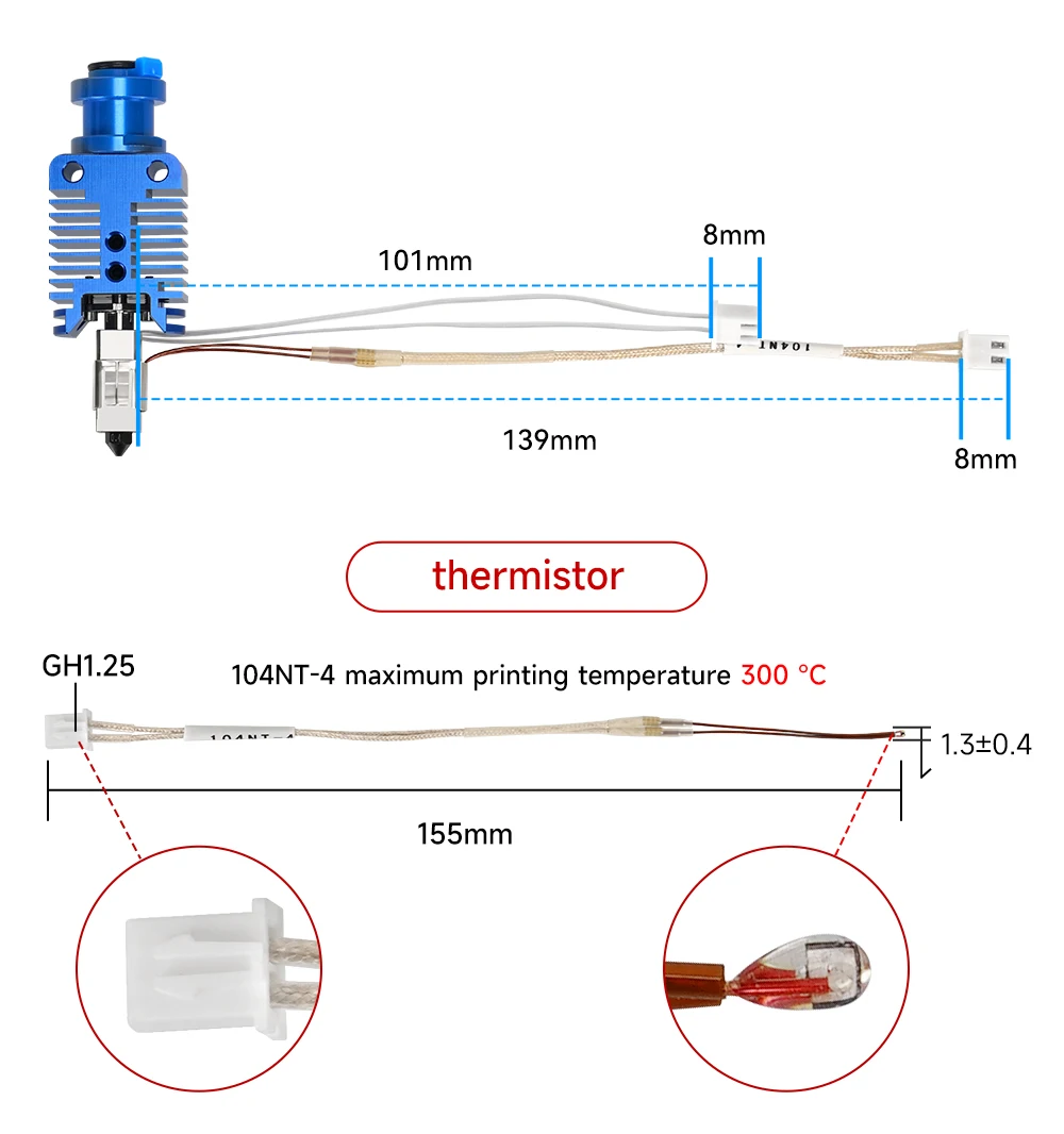 Hotend-Kit für Ender 3/CR10/VORON 2.4 Hi-End Extruder Upgrade 300 ° C Hochgeschwindigkeits-Druckkopf für Ender 3 V2 CR10S 3D-Druckerteile – Detail 12