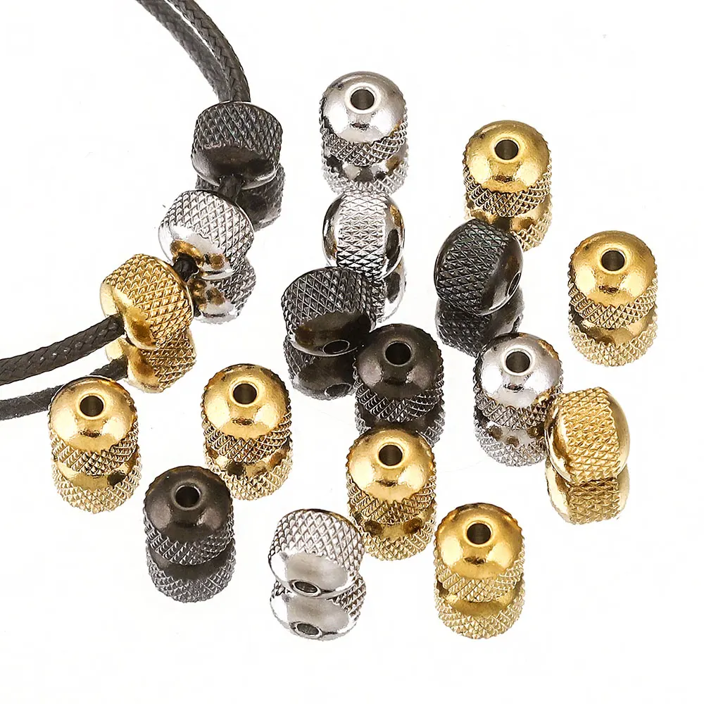 20PCS/LOT 6 8MM Round Cross Grid Plated Black Gold Bead Stainless Steel Spacer Metal Beads for Bracelet Jewelry Making Material