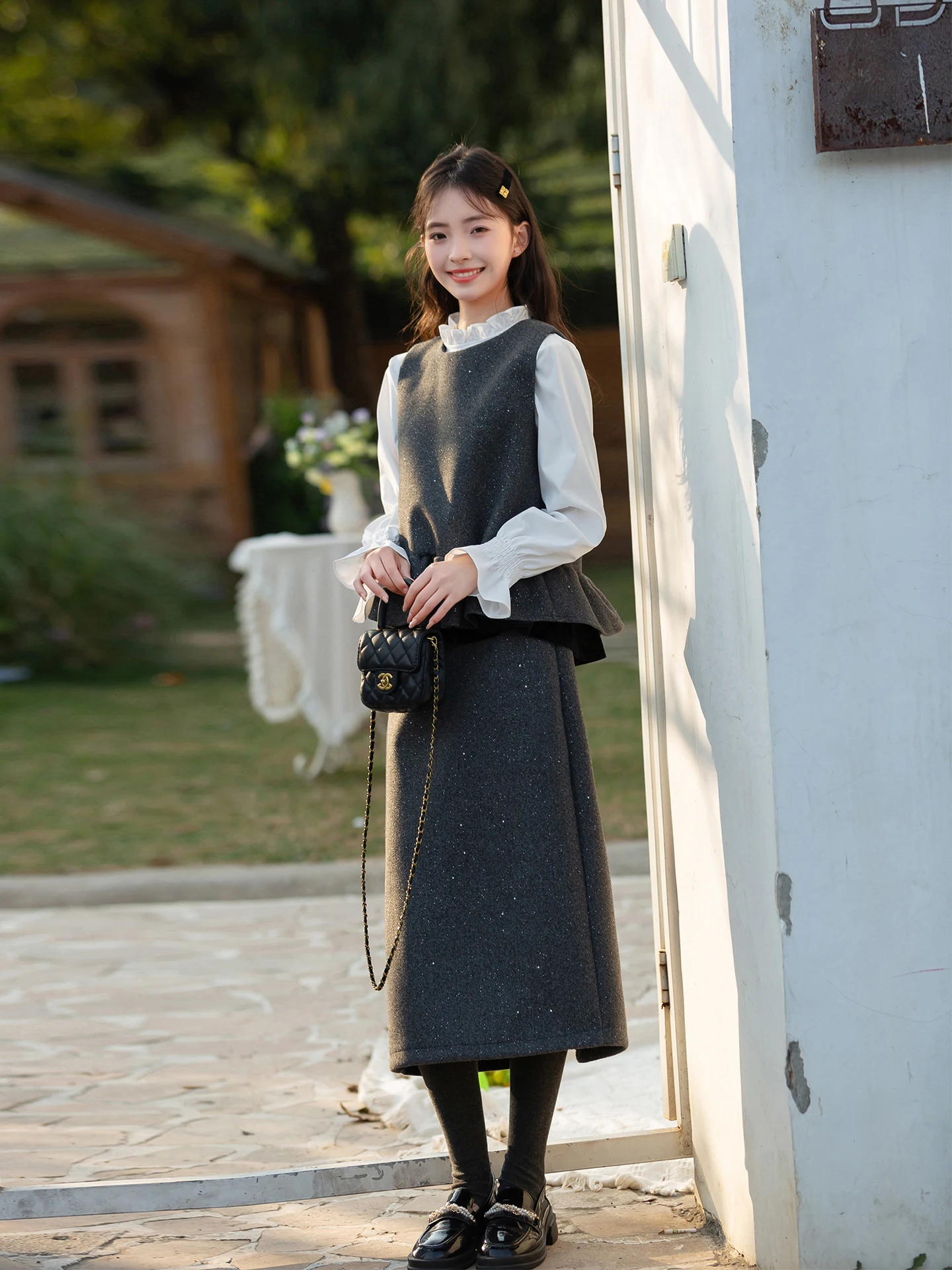 

Chic Korean Sle Small Fraance Wind Set Women's 2026 Light Maturi Sweet Woolen Vest Skirt f Length One Whole Set Outfit