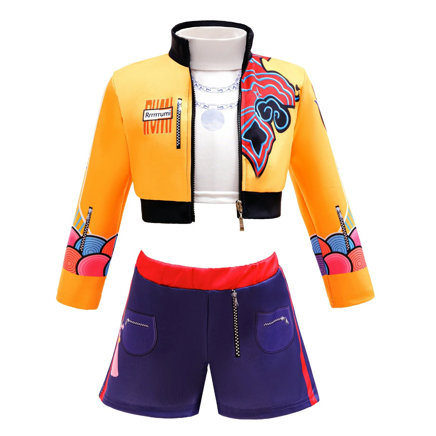 Kinder Mädchen Street-Style Fancy Cosplay-Set 3D-Gedruckte Kurze Jacke Shorts für Halloween Geburtstag Themenparty Rollenspiel-Outfit