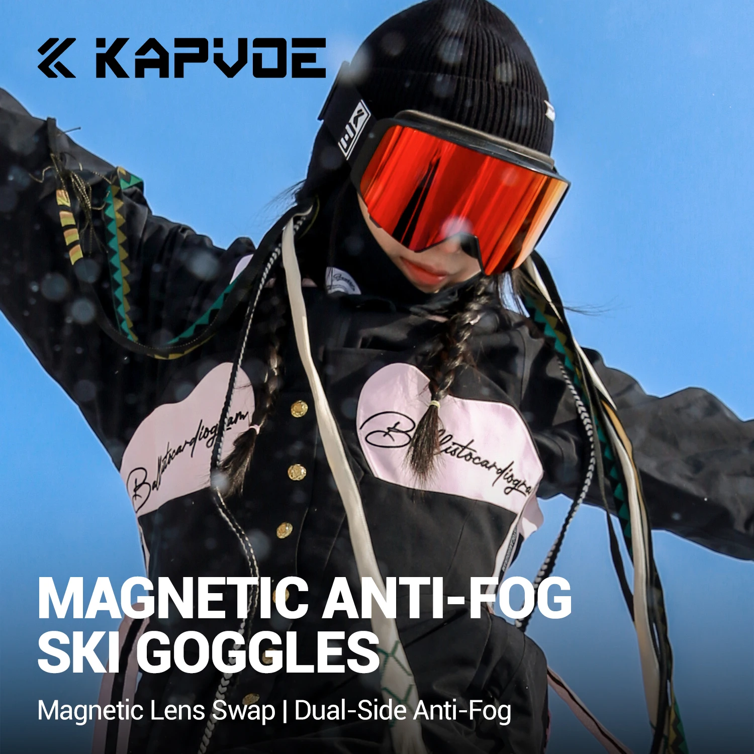 KAPVOE Gafas de esquí Lentes magnéticas antivaho de doble capa resistentes a impactos Adecuado para hombres, mujeres y adolescentes Protección UV400