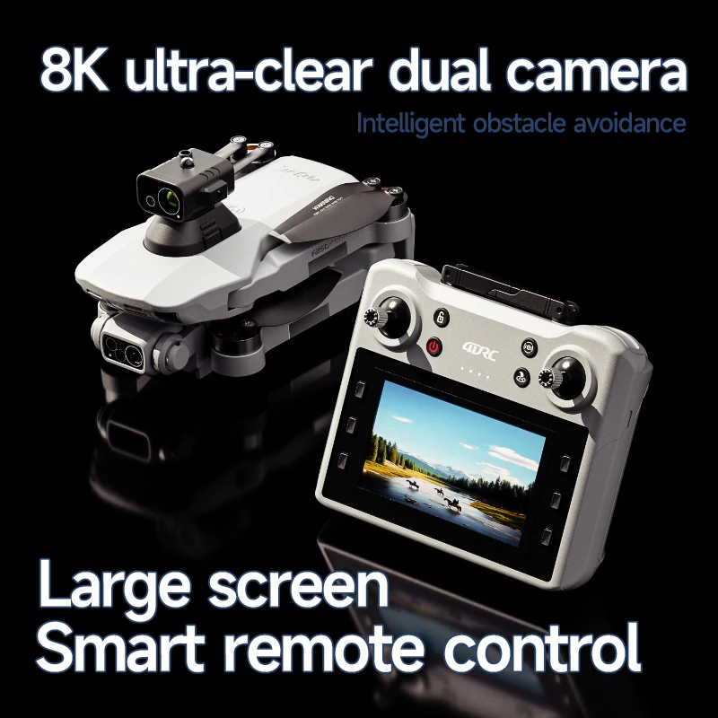 360 °   Evitar obstáculos tela grande controle remoto quadcopter dron aéreo sem escova gps retorno rc drone 8k esc tela da câmera para