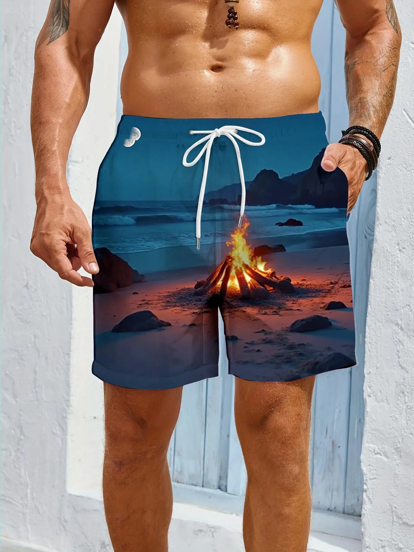 1pcs Men's Short swim trunks2026 Summer 3D Printed Short sleeve Breathable Men's clothing Quick drying running Polyester