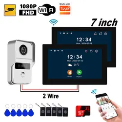 Nuevo Kit de videoportero lP de 2 cables HD 1080P de 7 pulgadas, timbre Wifi con pantalla táctil a Color para sistema de Control de acceso RFID