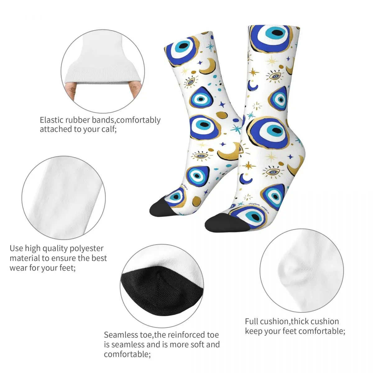 Blue Evil Eye Socks Men's Women's Funny Happy Greek Amulet Nazar Lucky Socks Spring Summer Autumn Winter Middle Tube Socks Gifts