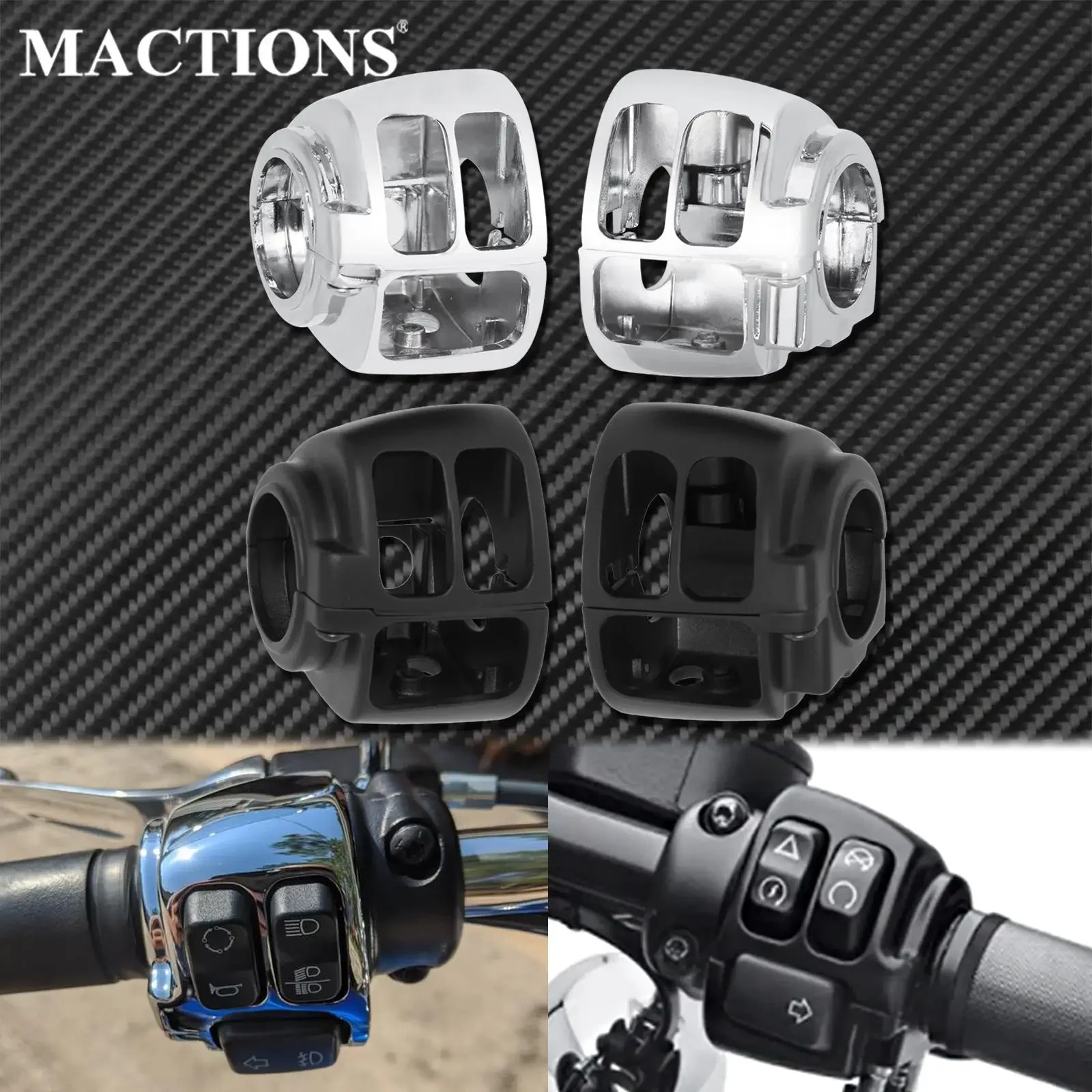 

2XMotorcycle Switch Housings Handlebar Controls Black/Chrome For Harley Dyna Softail Breakout Fat Bob Boy Low Rider Sportster XL