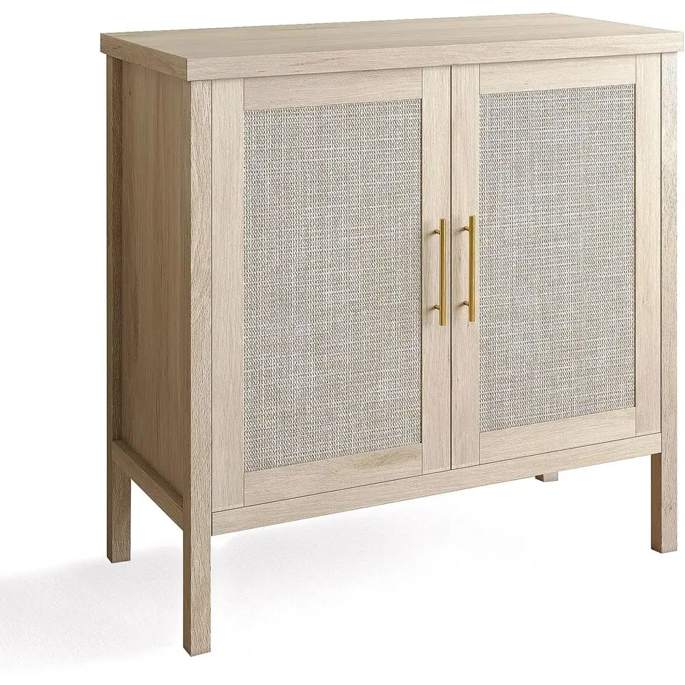 

31.5" Wood Color Rattan Sideboard Cabinet, Rattan Door Storage Cupboard for Hallway Entryway Living Room