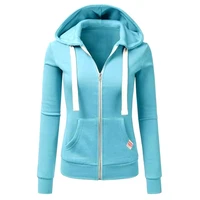 Autumn/Winter Women Solid Color Fashion Hoodie Long Sleeve Zipper Pocket with Label