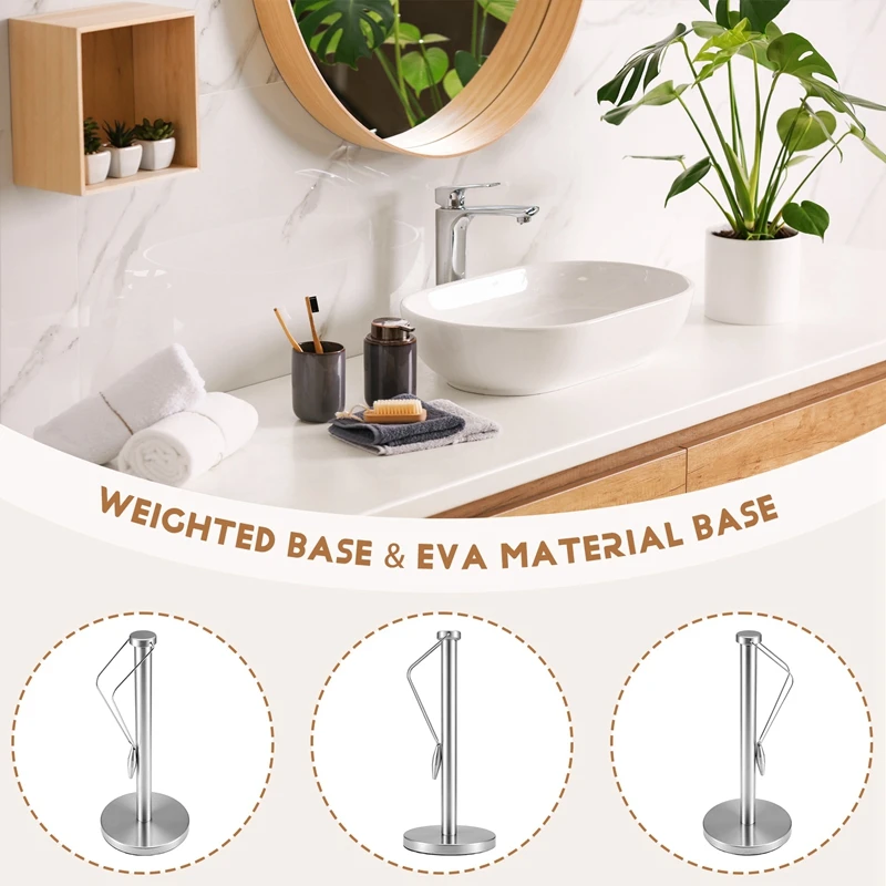 Paper Towel Holder Stand with Base for Kitchen,Stainless Steel Paper Towel Dispenser,Prevent Paper Rolls From Falling-A55K
