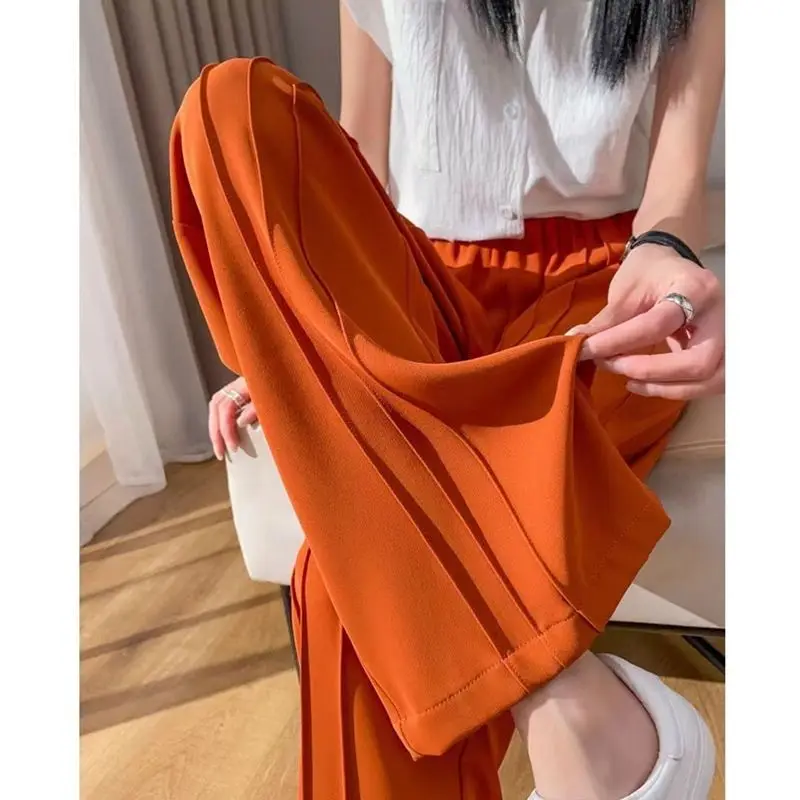 Summer New Women's Solid Color Appear Thin Fashion Casual Loose Ice Shreds Covering Meat High Waisted Drape Floor Mopping Pants