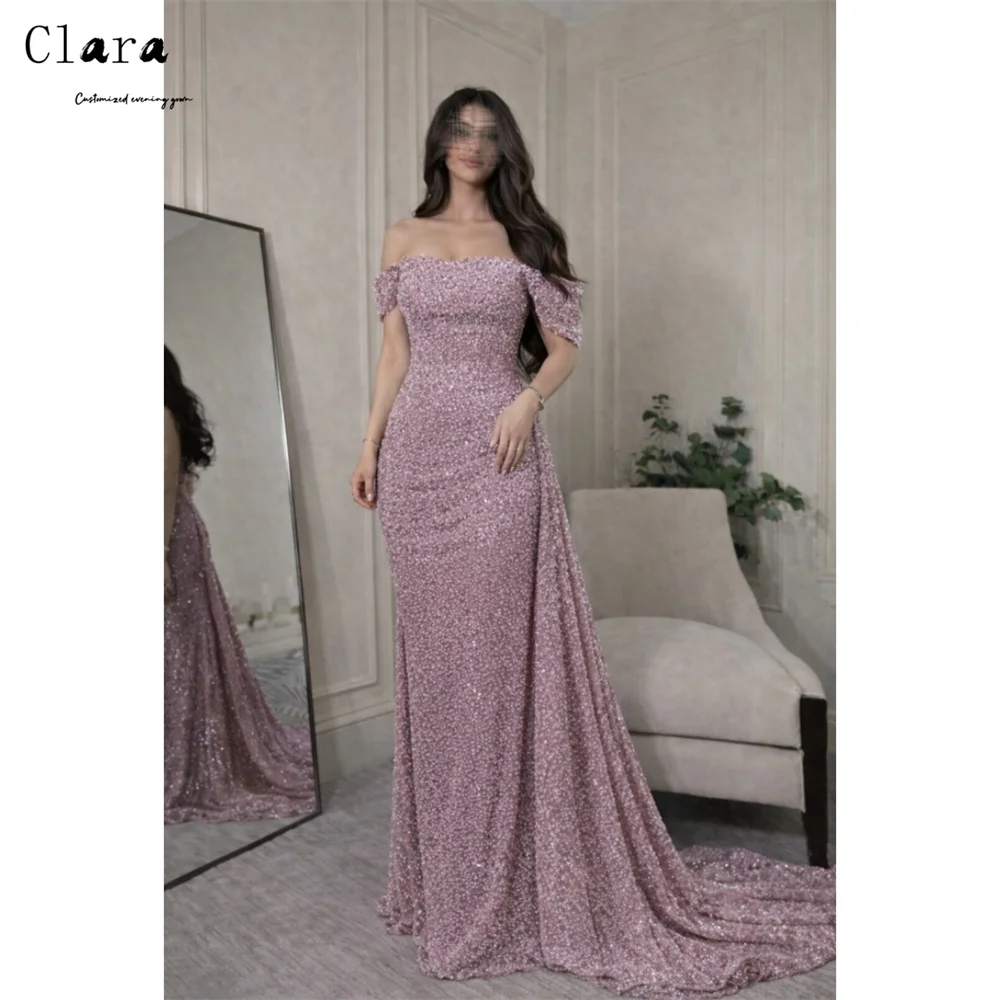 

Clara Custom Pink Fishtail Shiny Off-shoulder Gala Dress 2026 Woman Elegant Night Dresses for Luxury Party Evening Gown Women's