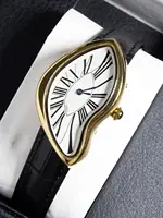 Reloj de cuarzo de lujo para hombre, relojes retorcidos de fusión creativos de efectivo Vintage para hombre, caja Irregular de cuero, reloj de nicho estilo Y2K ins