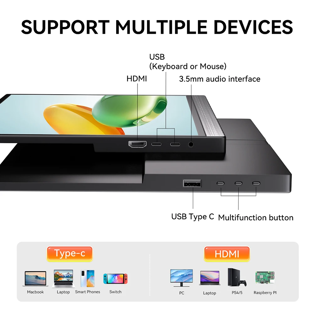 Portable Touch Monitor 16/14 Inch 1920x1200 IPS USB C HDMI Travel External Screen with Speakers Stand for Laptop PC Phone Mac