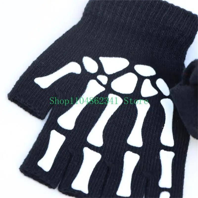 652F Knit Winter Gloves Halloween Half Finger Glove Stylish Thermal Teens Gloves