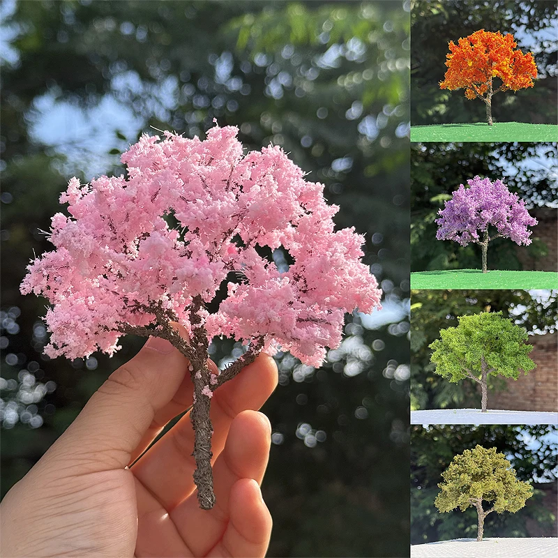 8/12cm Simulated Broadleaf Tree Model Micro Landscape Wire Flower Tree Architectural Model Platform Train Dollhouse Layout