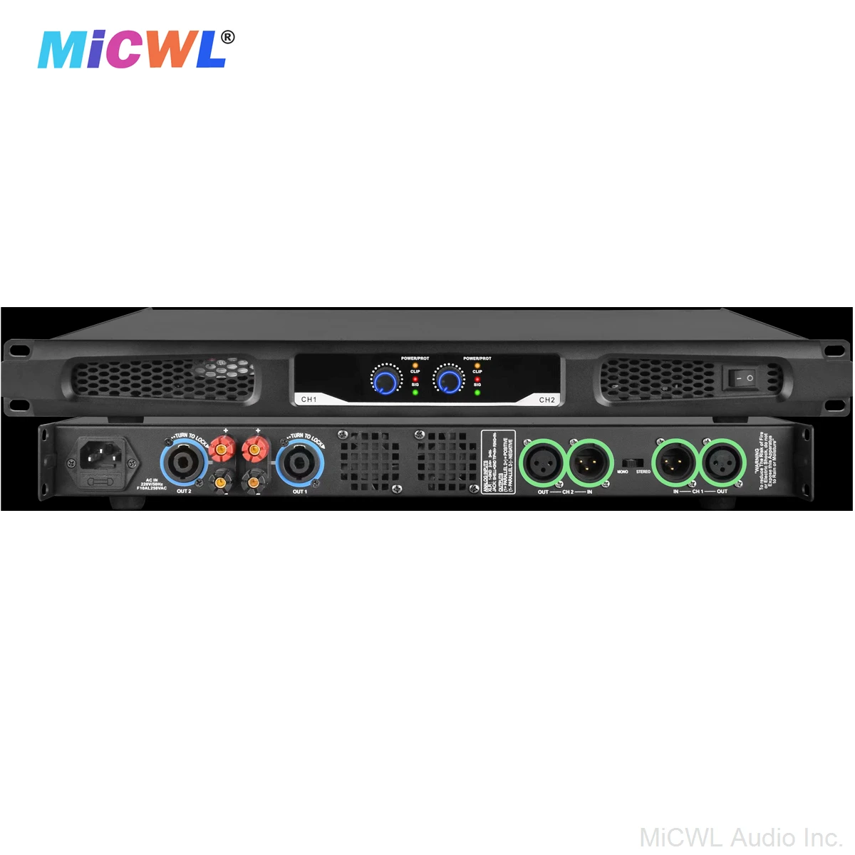 Advanced 2-Channel Digital Power Amplifier 1300W×2 8Ω 3200W×2 4Ω MiCWL PX6200 Metal 1U Rack Mount for PA System Speaker