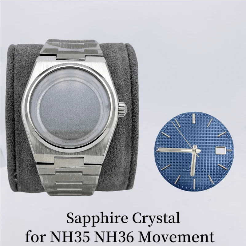40 مللي متر حافظة فضية سوار فولاذي لعلبة مشغل PRX المعدلة NH35 NH70 NH36/72/4R/7S حركة زجاج الياقوت من خلال القاع بدون شعار