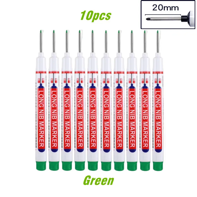10 stks/set 20mm Diep Gat Lange Nib Hoofd Marker Voor Metalen Perforeren Pen Waterdichte Badkamer Houtbewerking Decor Multifunctioneel gereedschap